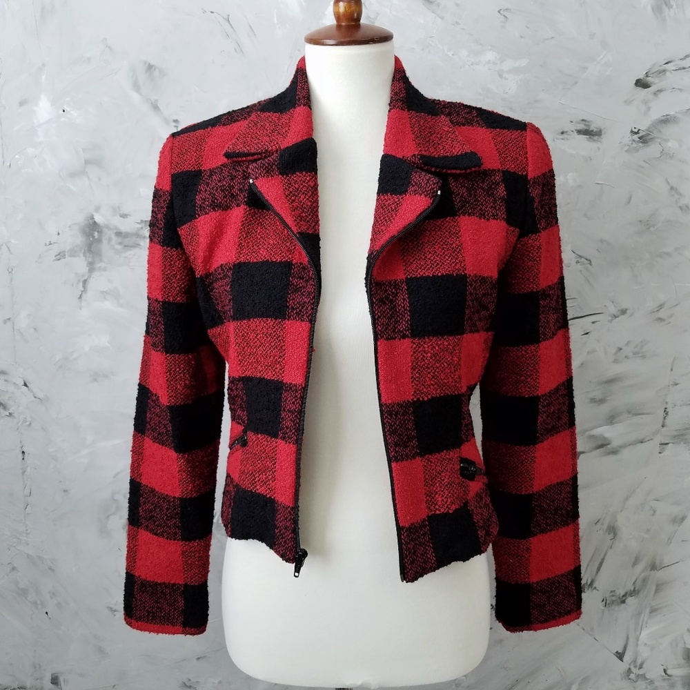 LAUNDRY 80's Red & Black Check Aviator Jacket